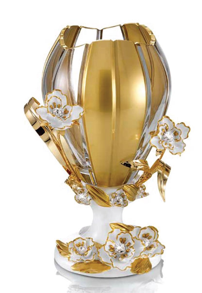 Bình Hoa Pha Lê Phủ Vàng 24k Gắn Hoa Gió Và Kim Cương Swarovski Cevik 3NT.VBOTOS/75/W
