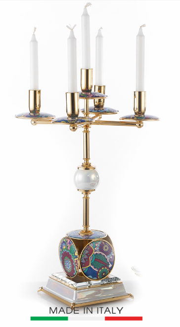 Chân Nến Trang Trí Bằng Sứ, Đồng Và Thuỷ Tinh - CANDELIERE MANDALA CUBIK D.38 H63, Kích Thước D38 H6