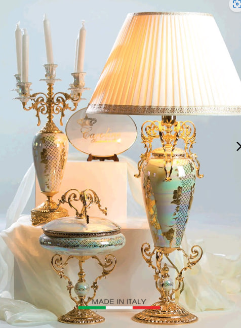 Đèn Bàn Cổ Mạ Vàng 24K Hoạ Tiết Vẽ Tay Caroline Italy Cao 97cm - A100.1116