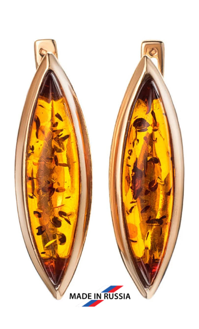 Bông Tai Trang Sức Amber Jewelry Bạc 22K Đính Đá Hổ Phách Thiên Nhiên (Grace) Phủ Vàng - 710111049