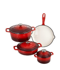 Bộ Nồi - Chảo Gang Xanten Tráng Men 7 Cái (3 Nồi, 3 Nắp, 1 Chảo) Màu Đỏ - 067489