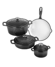 Bộ Nồi - Chảo Gang Xanten Tráng Men 7 Cái (3 Nồi, 3 Nắp, 1 Chảo) Màu Xám - 067465